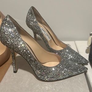 Jimmy Choo Love 100 silver glitter size 37